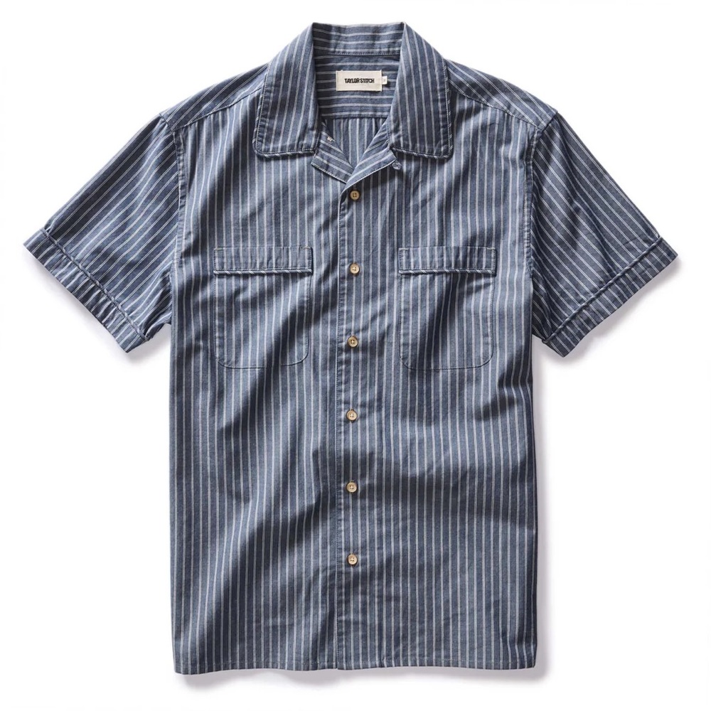 Tulum camp collar shirt in Midnight Stripe - 40